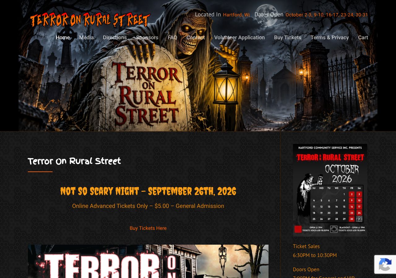 Homepage snapshot of Terror On Rural Street