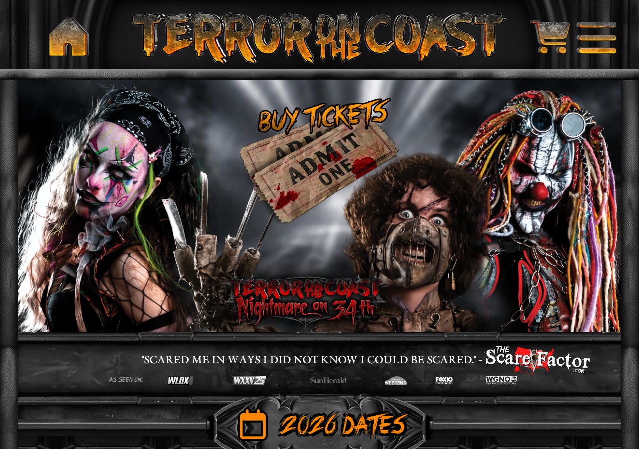 Homepage snapshot of Terror On The Coast