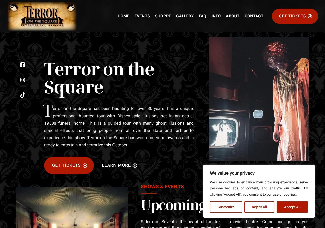 Homepage snapshot of Terror on the Square