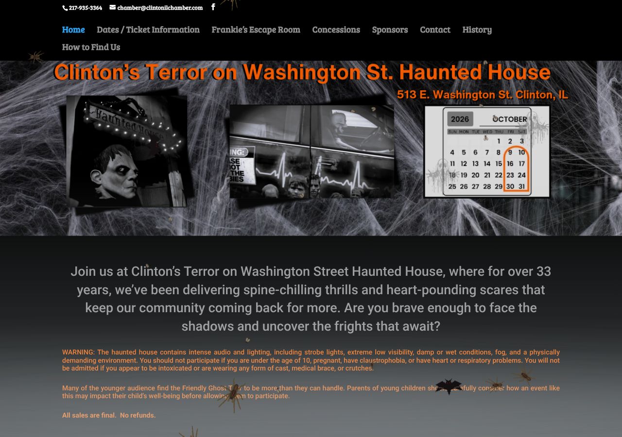 Homepage snapshot of Terror on Washington Street