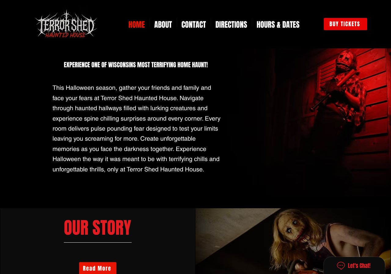 Homepage snapshot of Terror Shed Haunted House