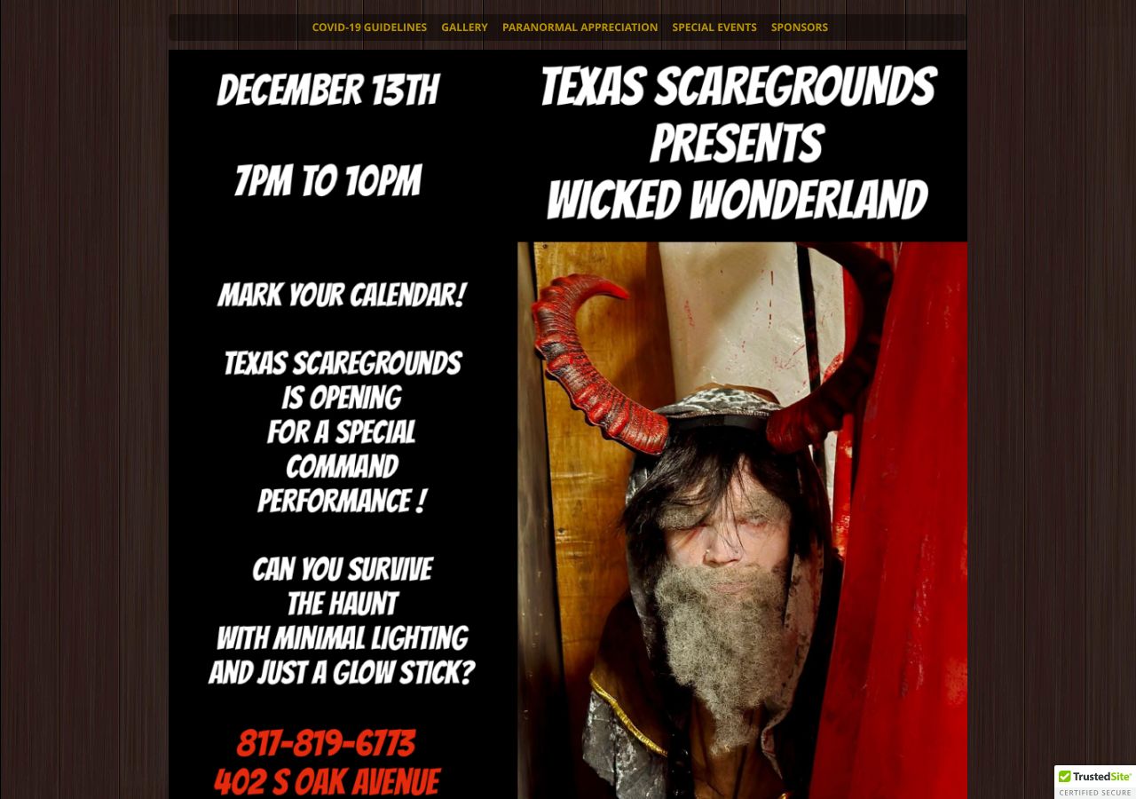 Homepage snapshot of Texas Scaregrounds Haunted Attraction