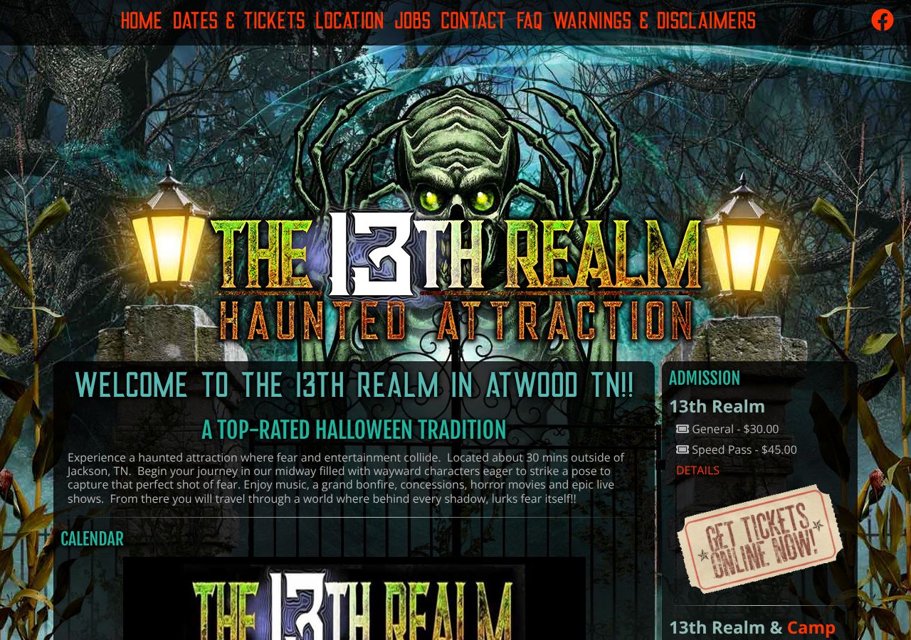 Homepage snapshot of The 13th Realm