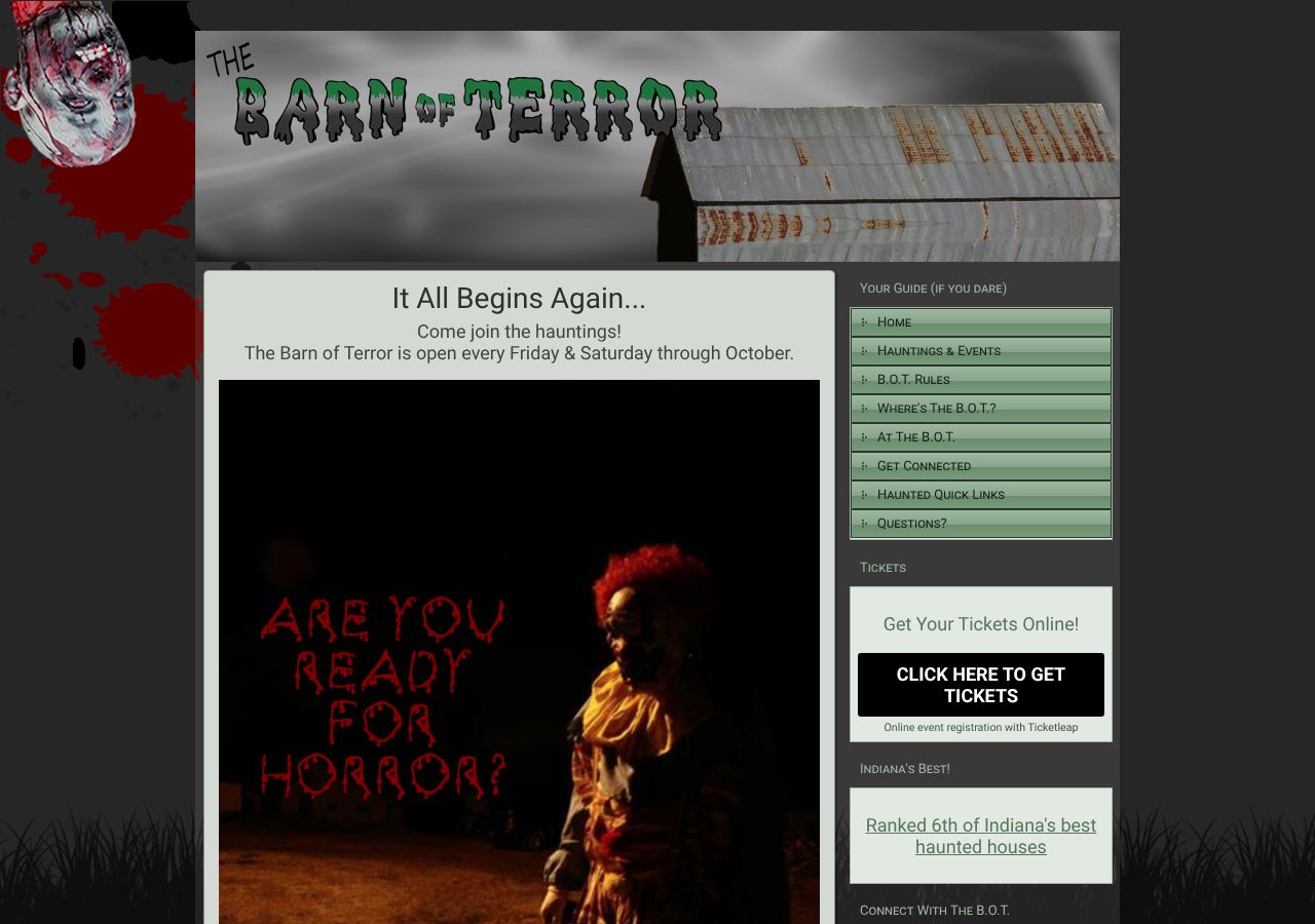Homepage snapshot of The Barn of Terror