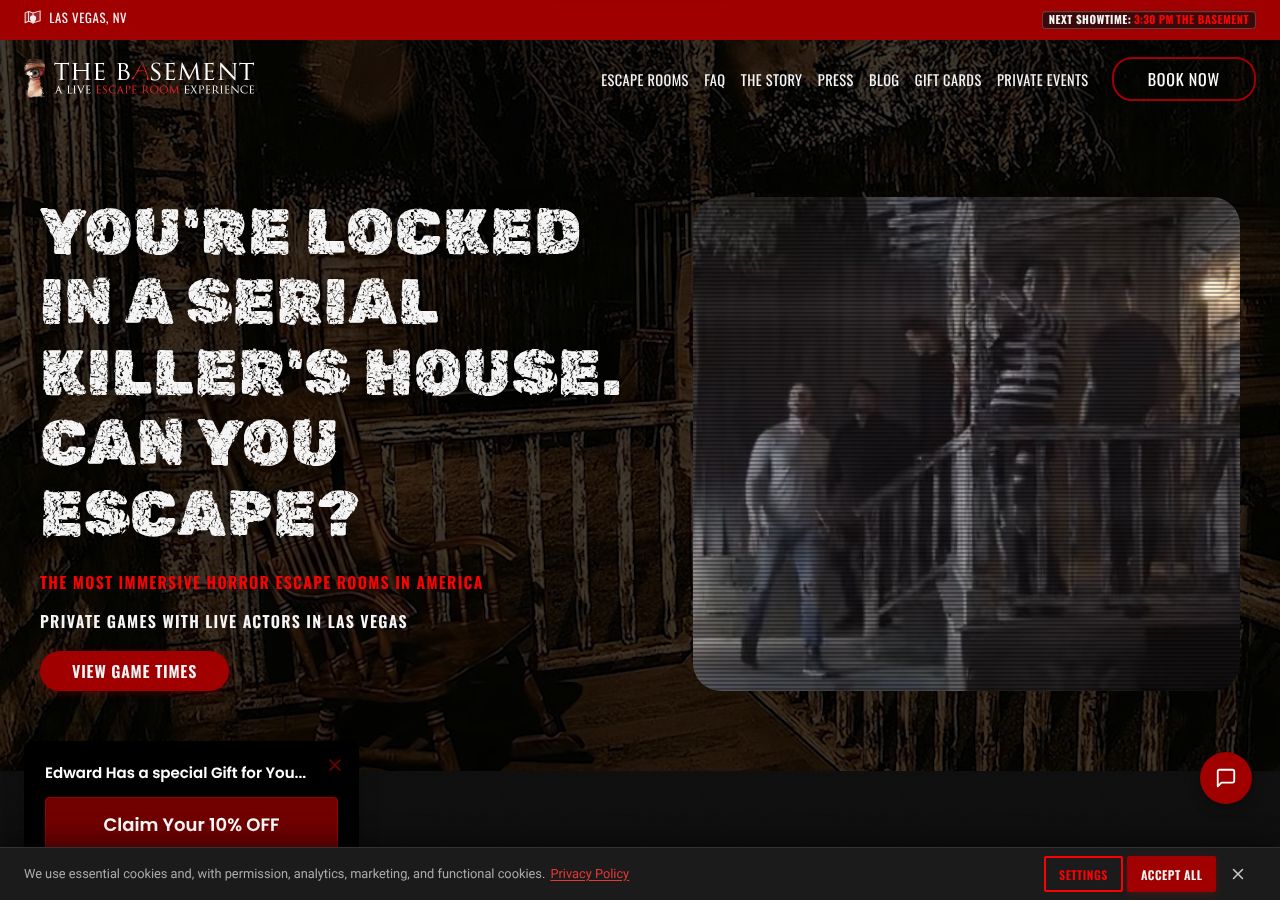 Homepage snapshot of THE BASEMENT: A Live Escape Room Experience