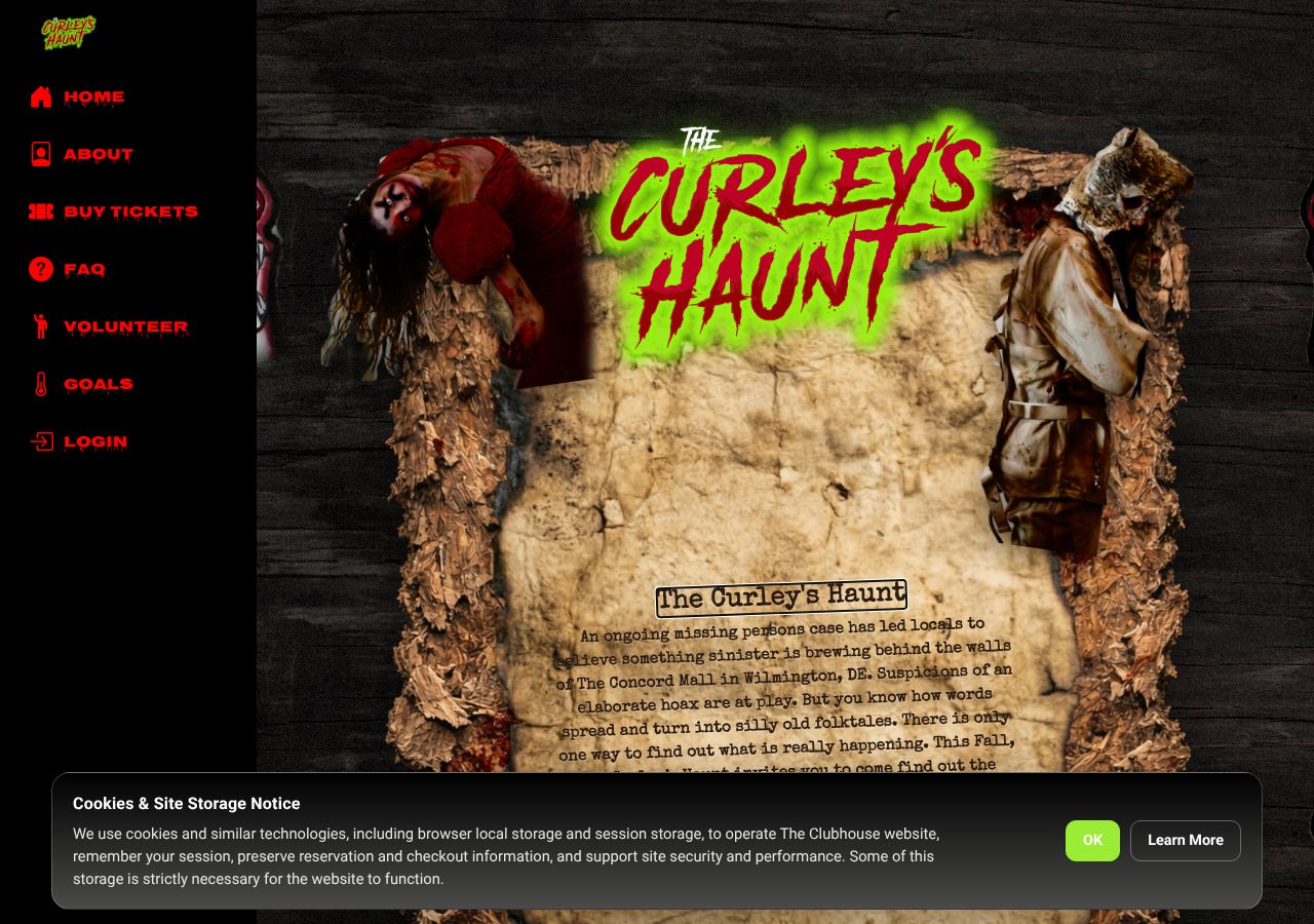 Homepage snapshot of The Curley's Haunt