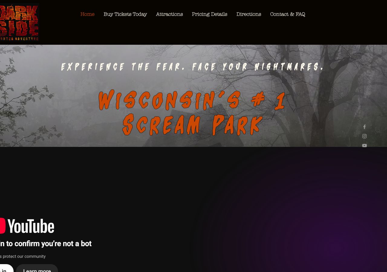 Homepage snapshot of The Dark Side Haunted Adventure
