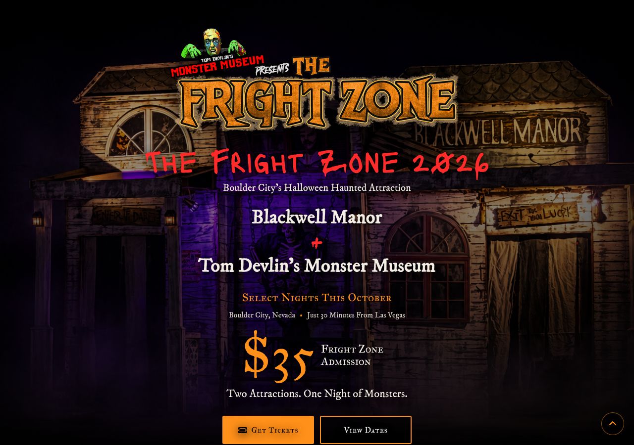 Homepage snapshot of The Fright Zone at Tom Devlin's Monster Museum