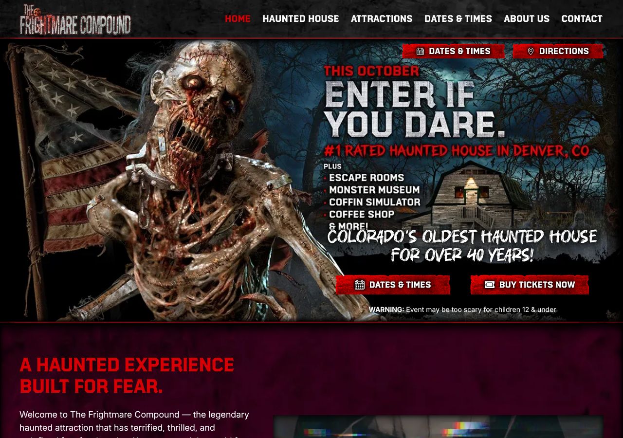 Homepage snapshot of The Frightmare Compound