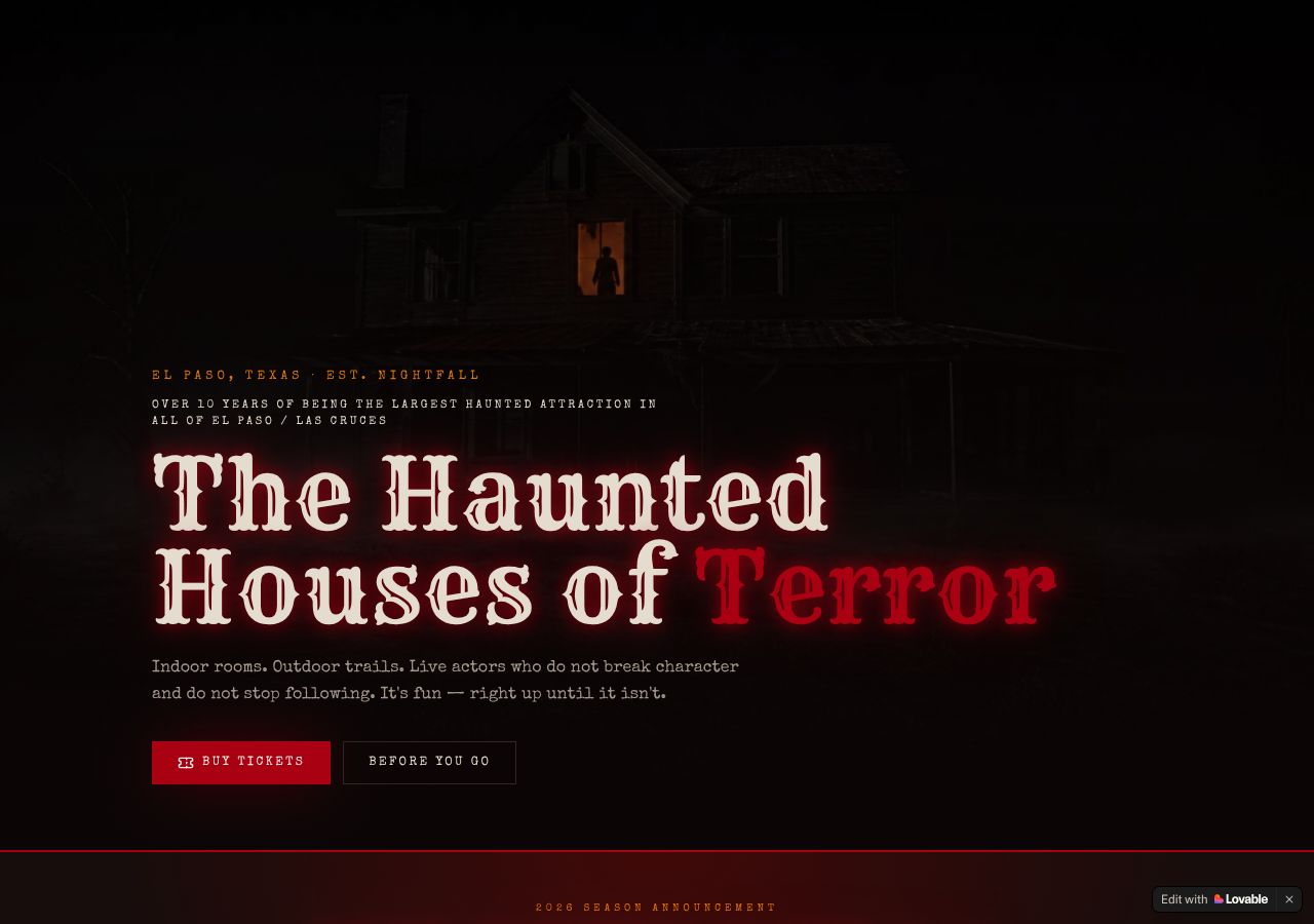 Homepage snapshot of The Haunted Houses of Terror
