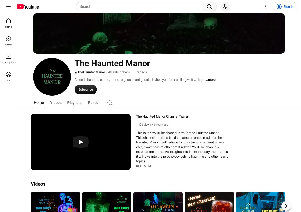 Homepage snapshot of The Haunted Manor (yard haunt display)