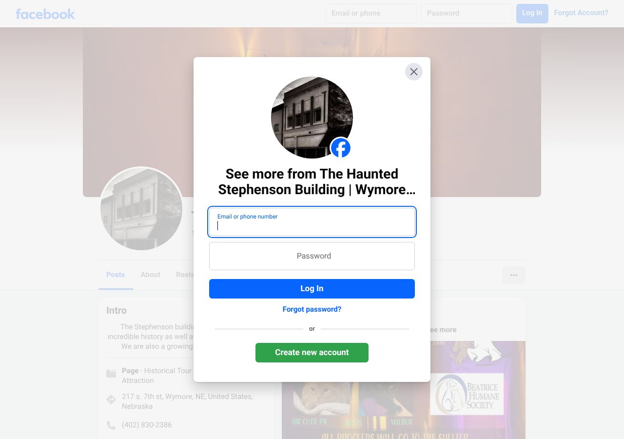 Homepage snapshot of The Haunted Stephenson building