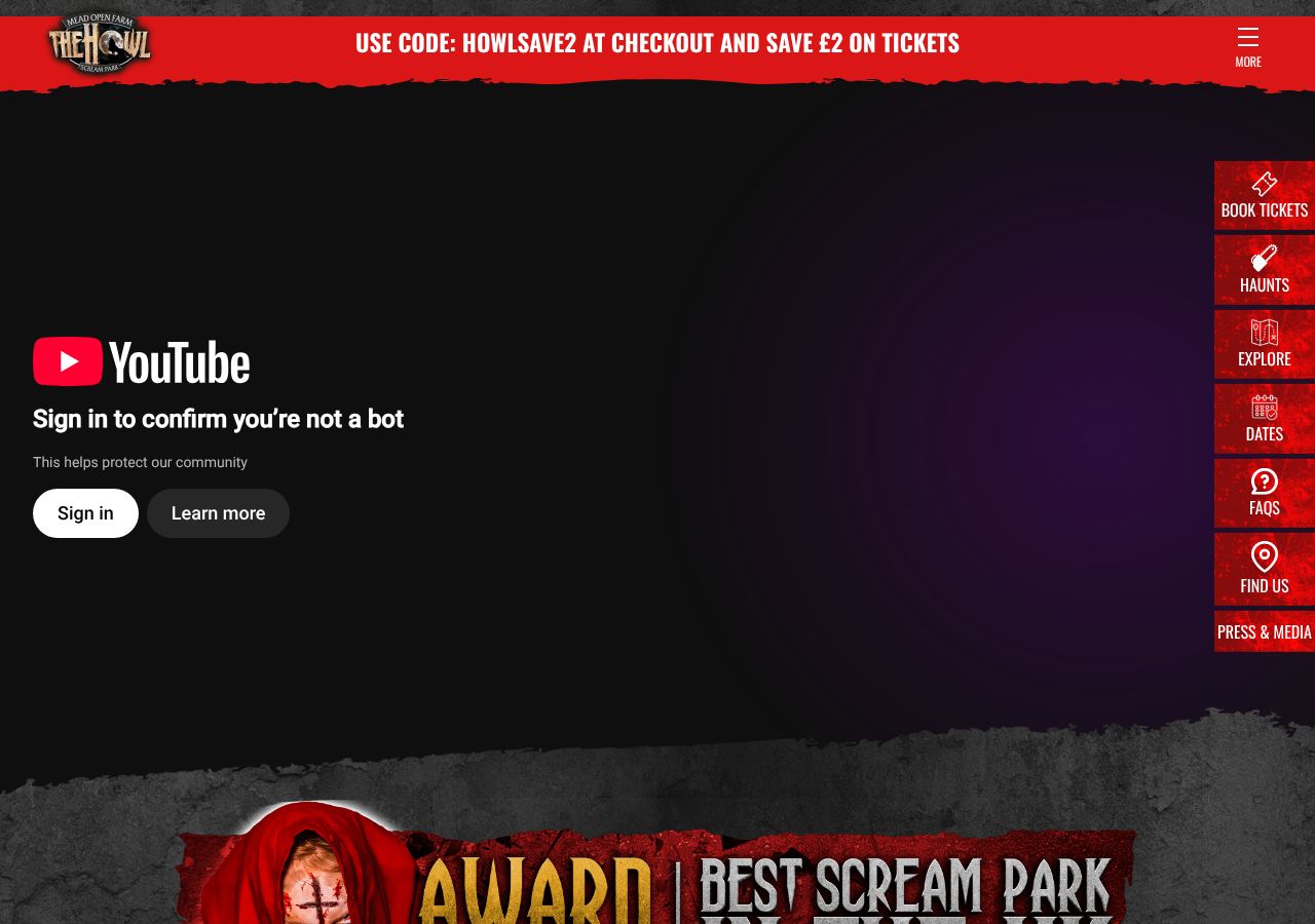Homepage snapshot of The Howl Scream Park at Mead Open Farm
