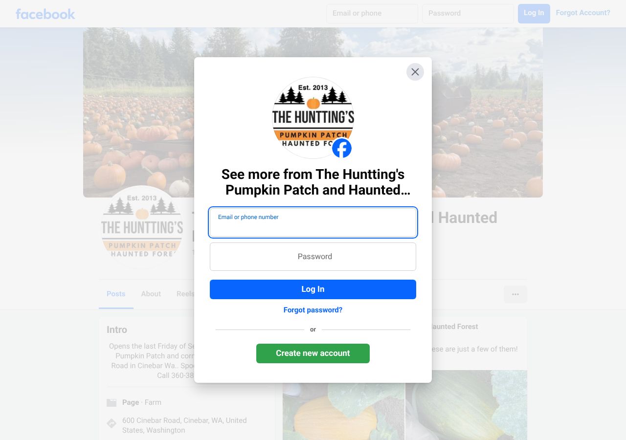 Homepage snapshot of The Huntting's Pumpkin Patch and Haunted Forest
