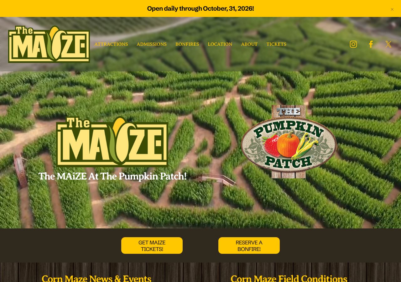 Homepage snapshot of The Maize at The Pumpkin Patch