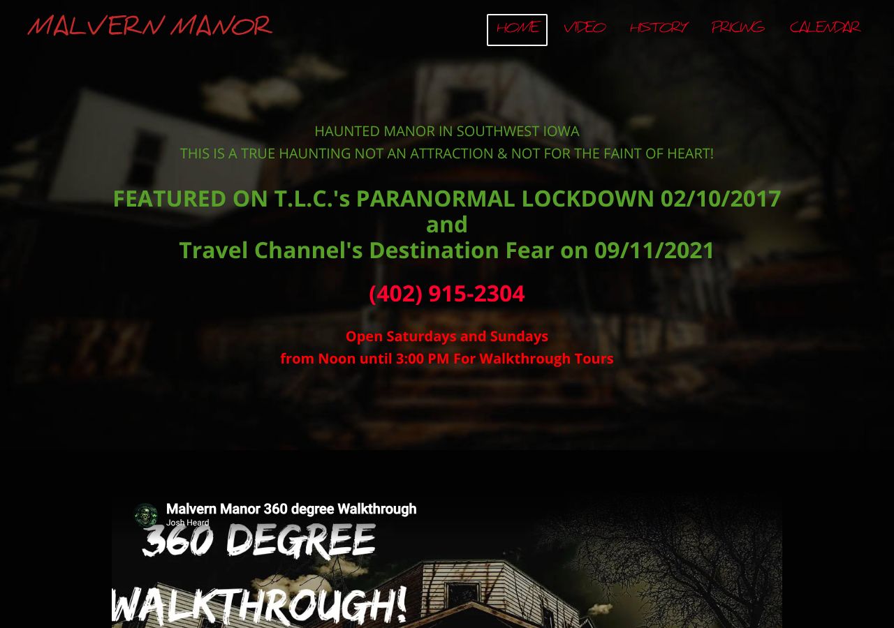 Homepage snapshot of The Malvern Manor