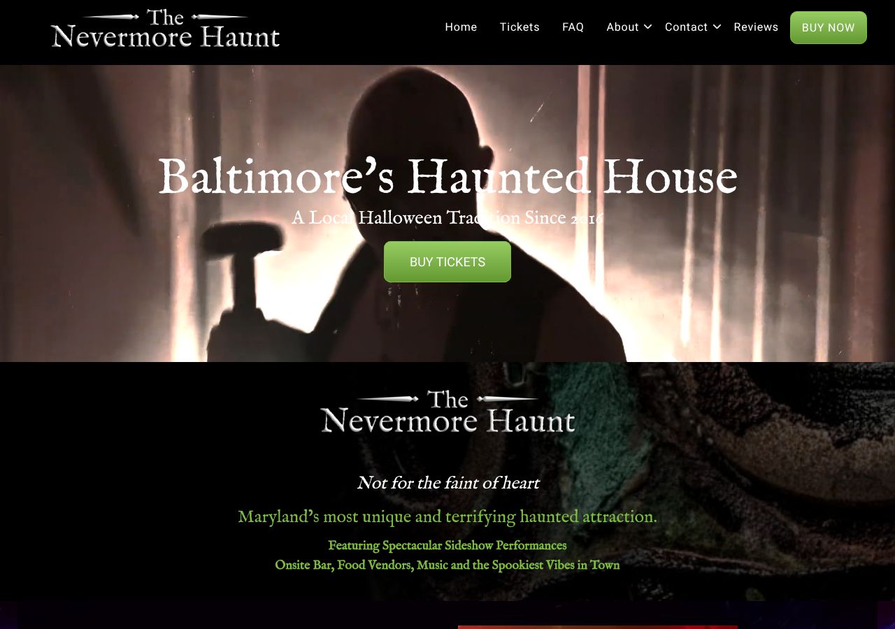 Homepage snapshot of The Nevermore Haunt