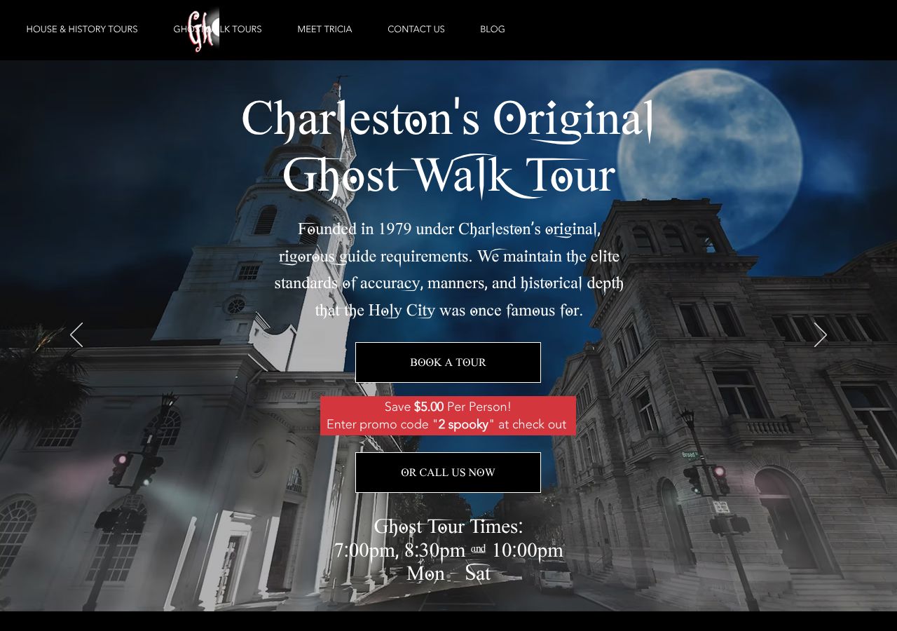 Homepage snapshot of The Original Ghostwalk of Charleston