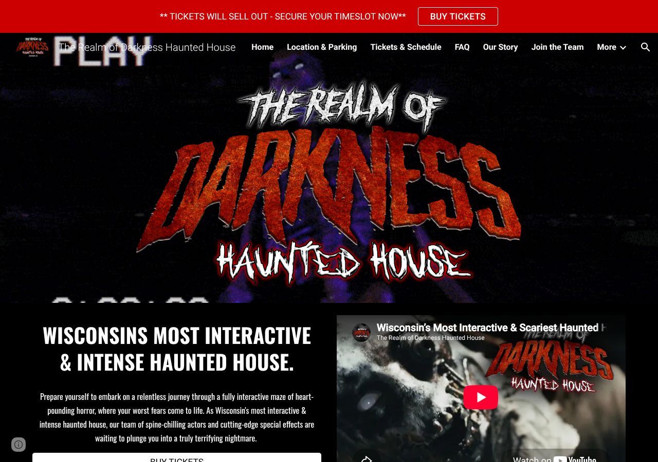 Homepage snapshot of The Realm of Darkness Haunted House