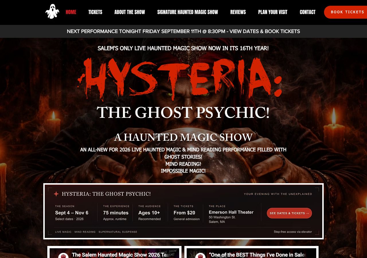 Homepage snapshot of The Salem Haunted Magic Show