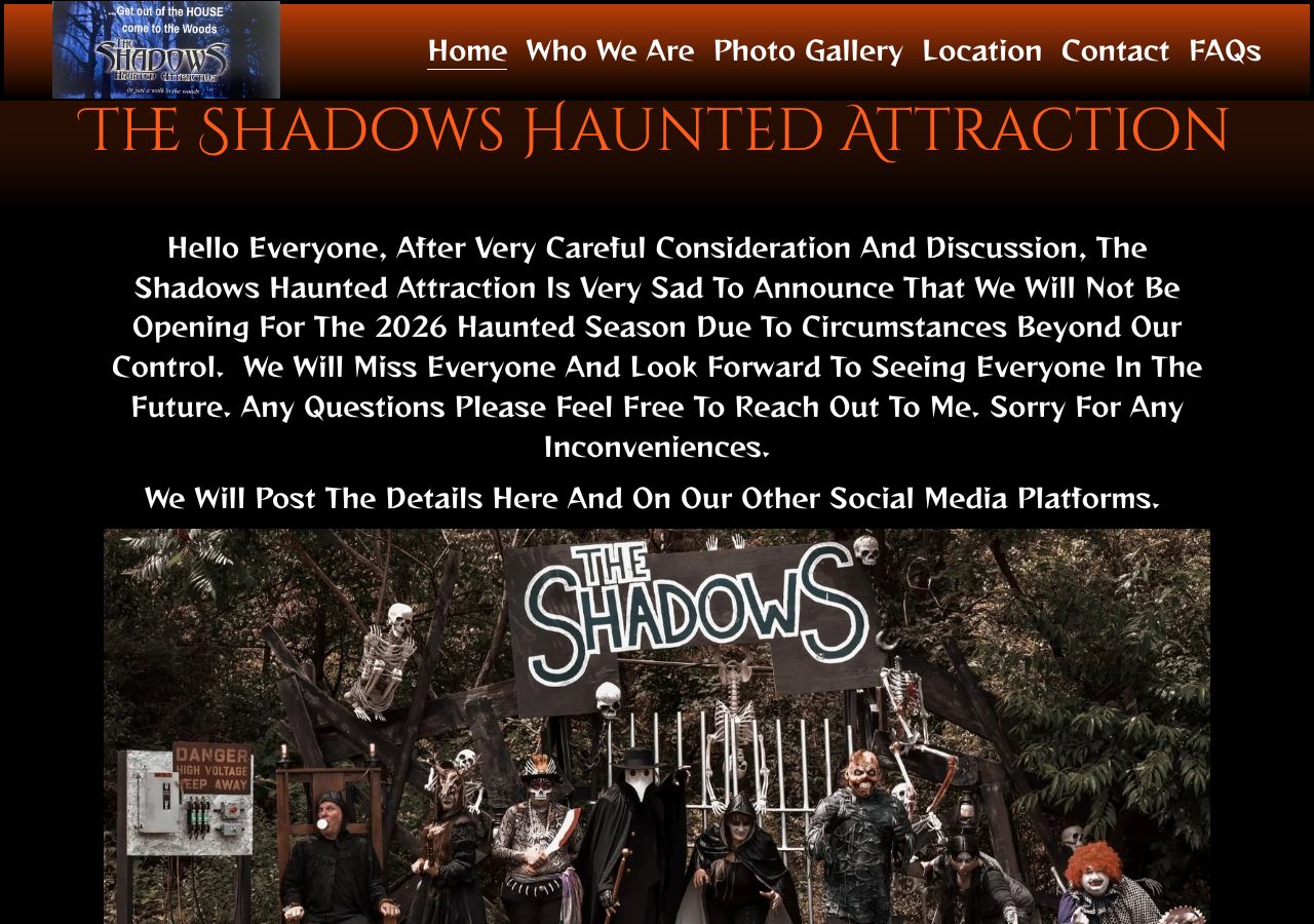 Homepage snapshot of The Shadows Haunted Attraction