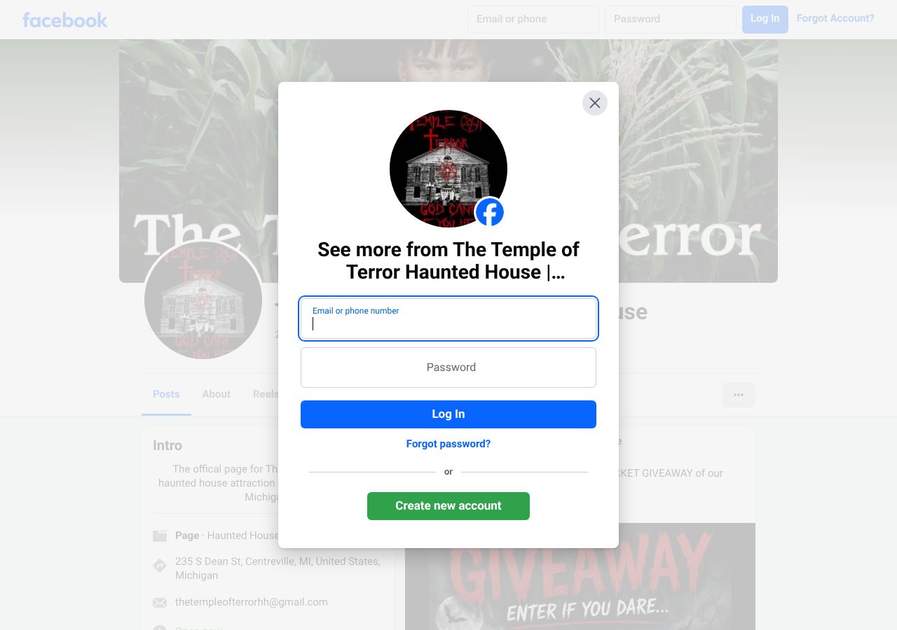 Homepage snapshot of The Temple of Terror Haunted Attraction