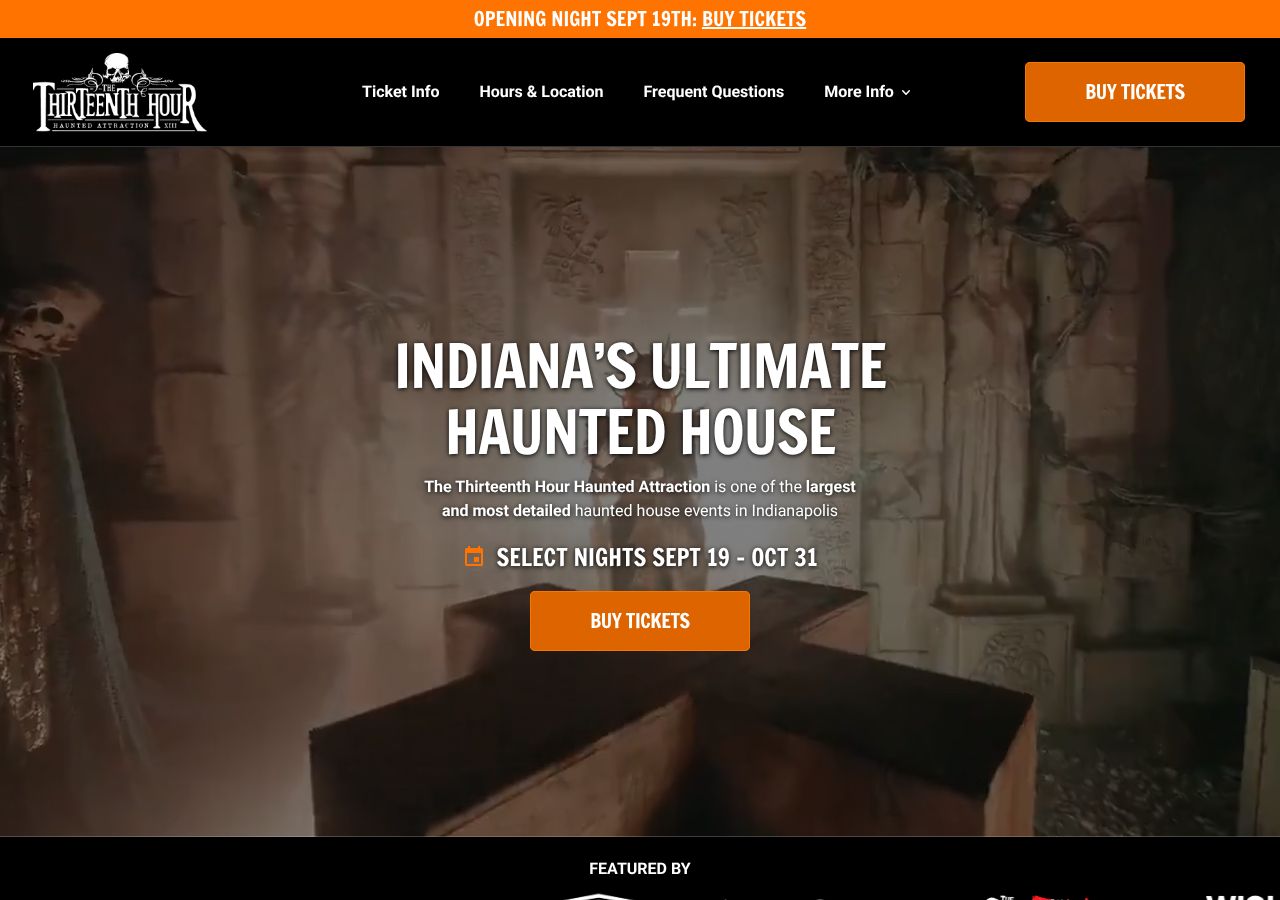 Homepage snapshot of The Thirteenth Hour Haunted House - 13th Hour Indy