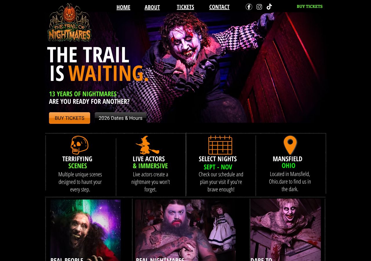 Homepage snapshot of The Trail of Nightmares