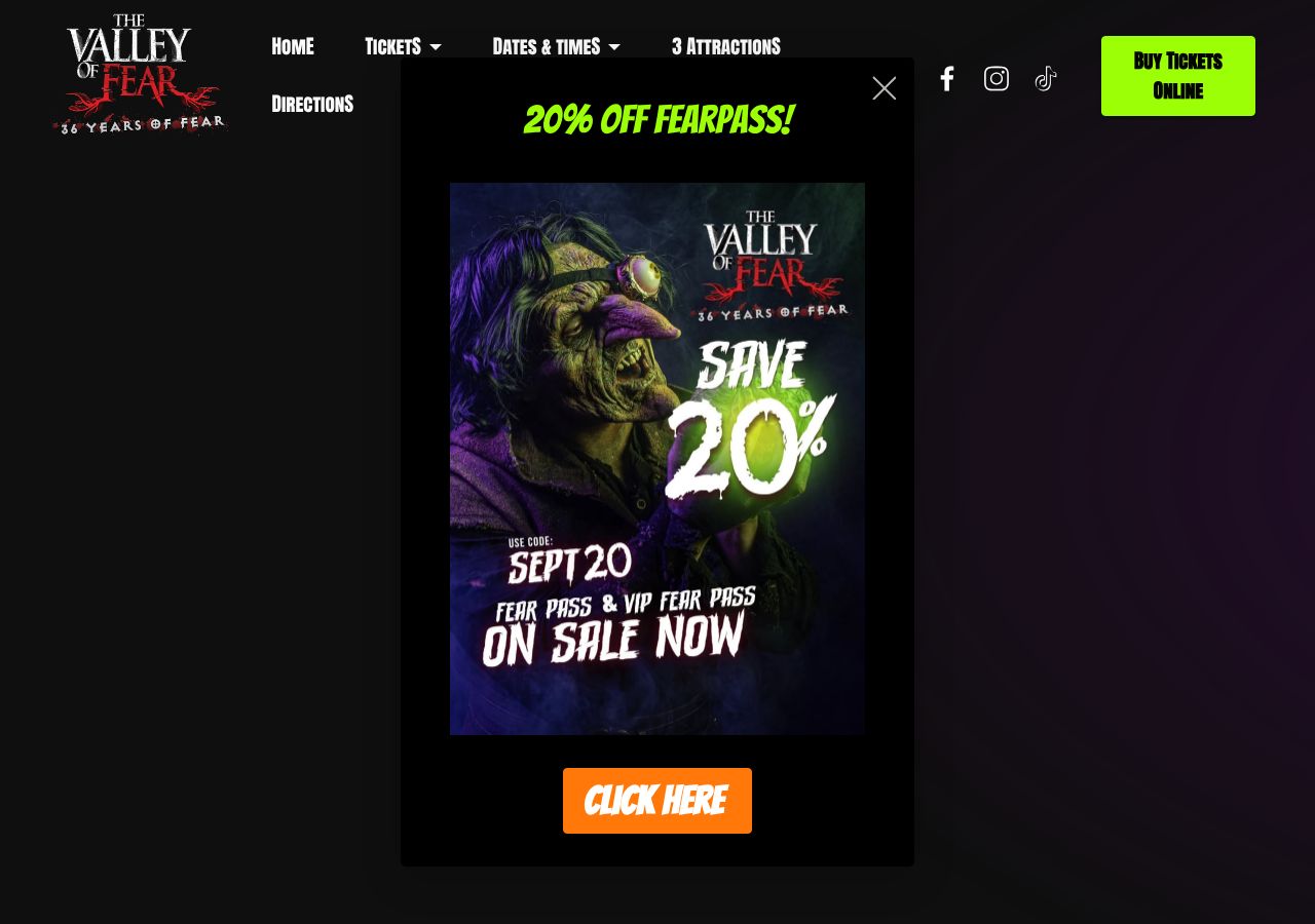 Homepage snapshot of The Valley Of Fear and The Original Haunted Hayride