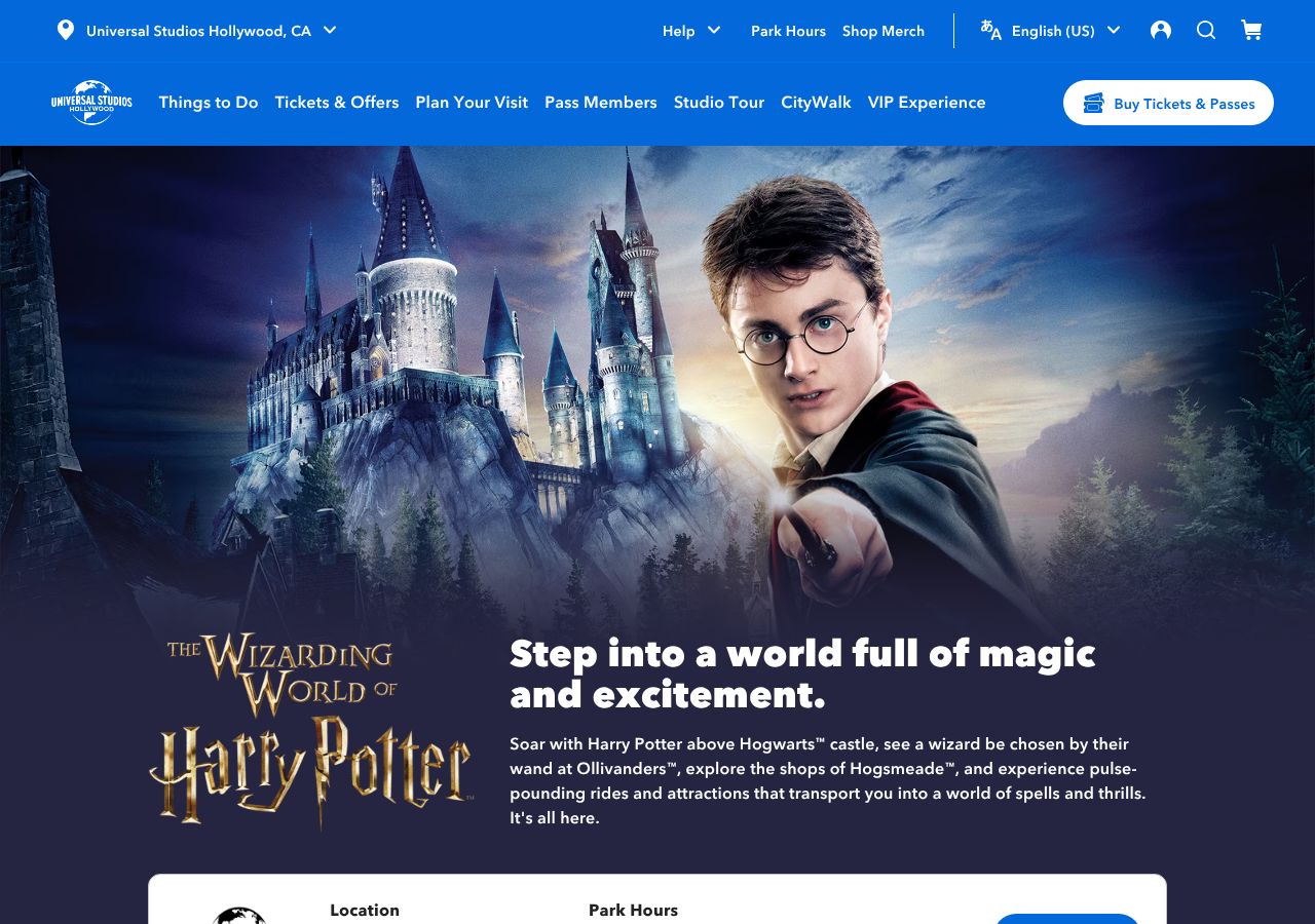 Homepage snapshot of The Wizarding World of Harry Potter
