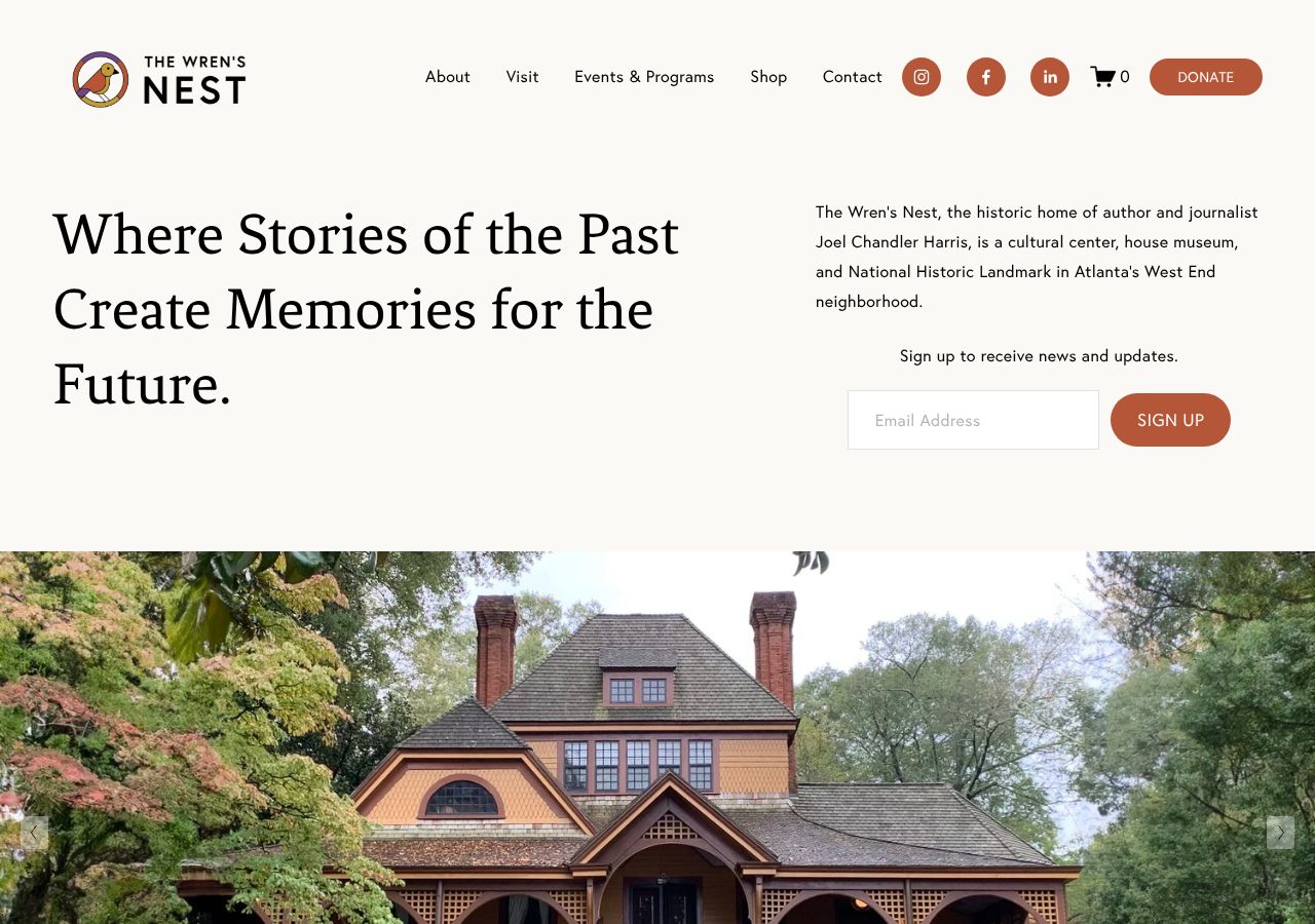 Homepage snapshot of The Wren's Nest