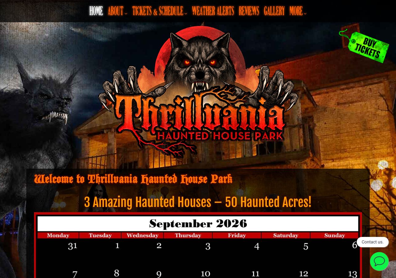 Homepage snapshot of Thrillvania Haunted House Park