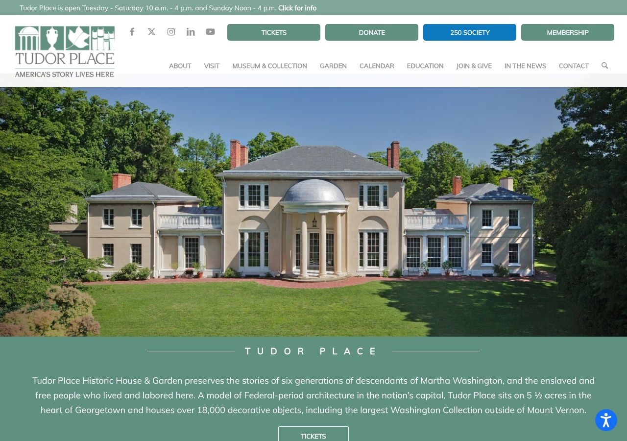 Homepage snapshot of Tudor Place