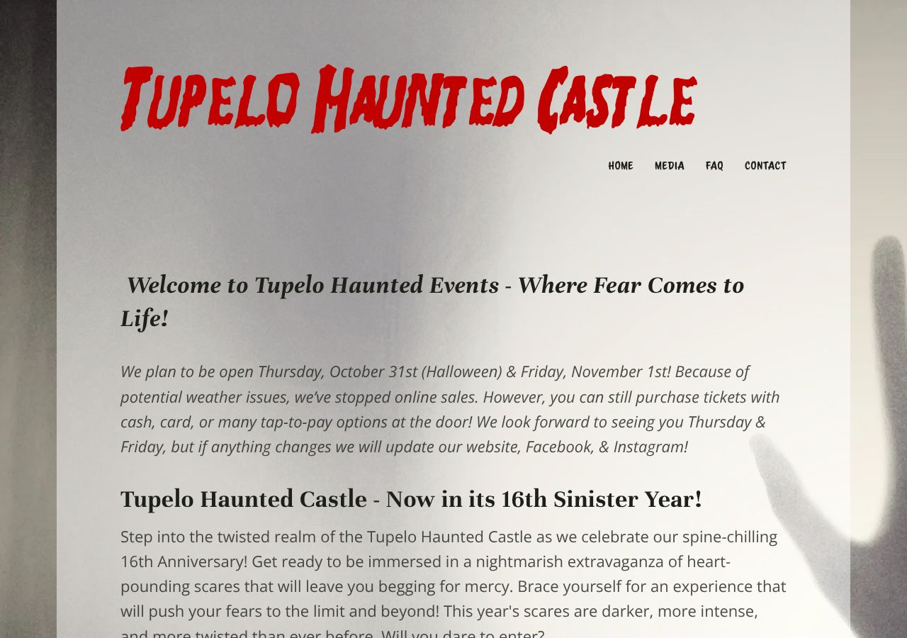 Homepage snapshot of Tupelo Haunted Castle