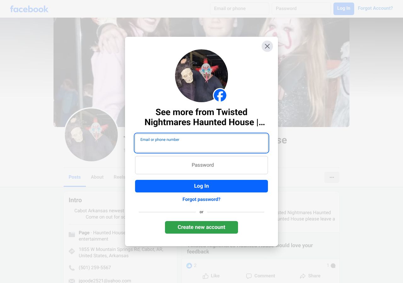Homepage snapshot of Twisted Nightmares Haunted House