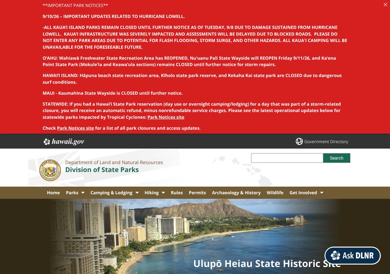 Homepage snapshot of Ulupō Heiau State Historic Site