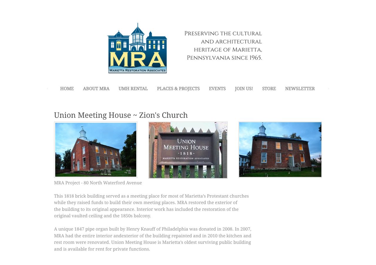 Homepage snapshot of Union Meeting House