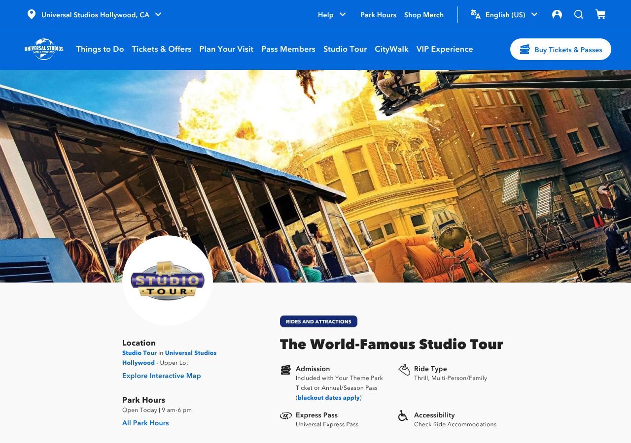 Homepage snapshot of Universal Studio Tour