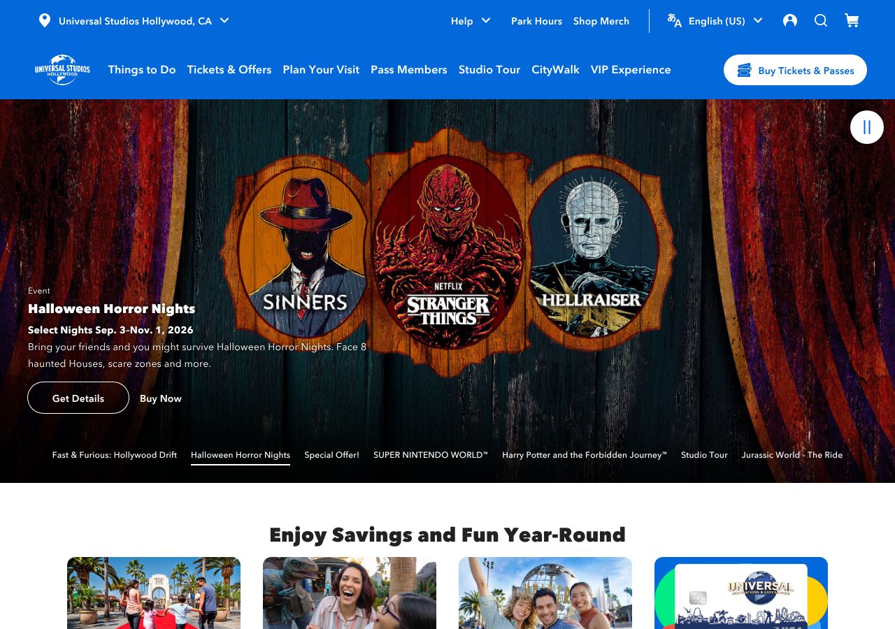 Homepage snapshot of Universal Studios Hollywood