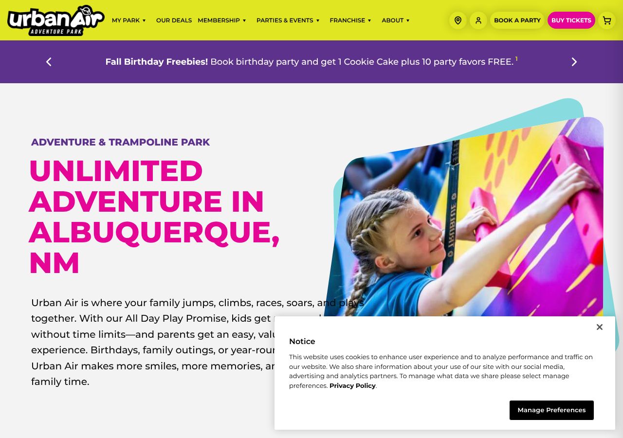 Homepage snapshot of Urban Air Trampoline and Adventure Park