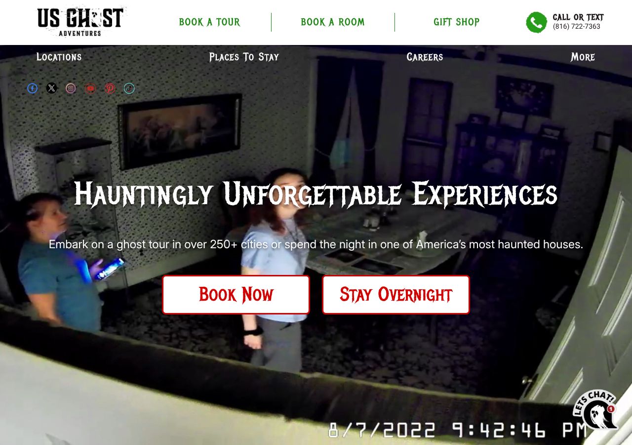 Homepage snapshot of US Ghost Adventures