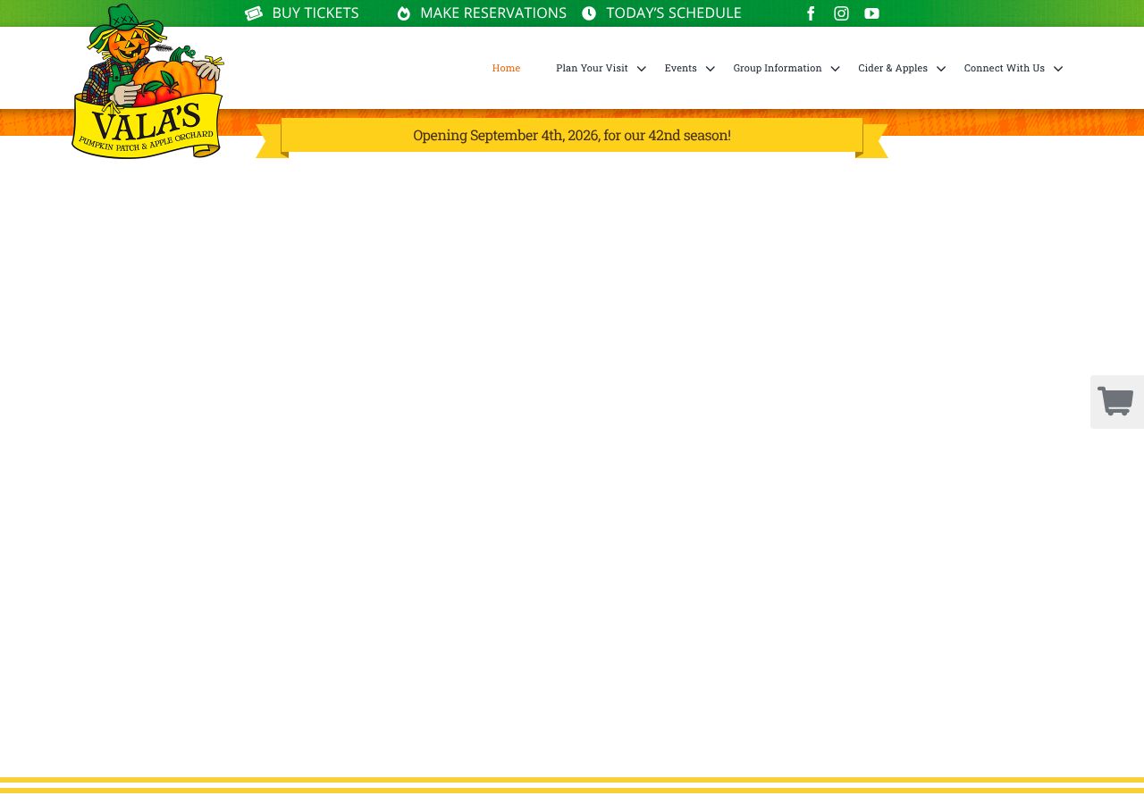 Homepage snapshot of Vala's Pumpkin Patch & Apple Orchard