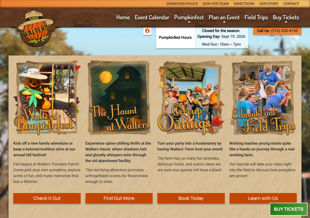 Homepage snapshot of Walters' Pumpkin Patch