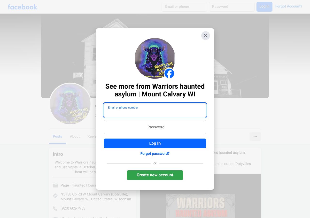 Homepage snapshot of Warriors Haunted Asylum