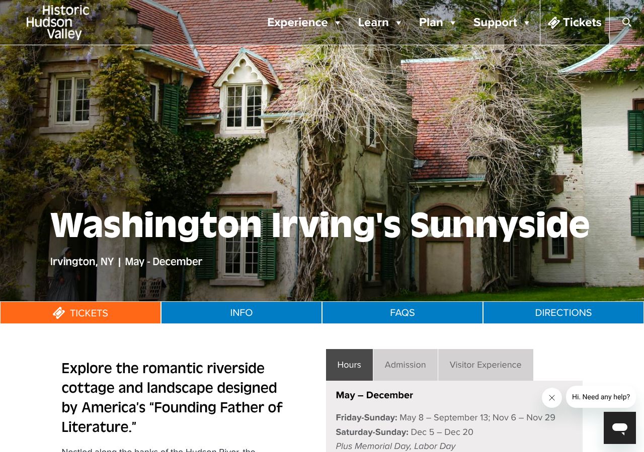 Homepage snapshot of Washington Irving's Sunnyside
