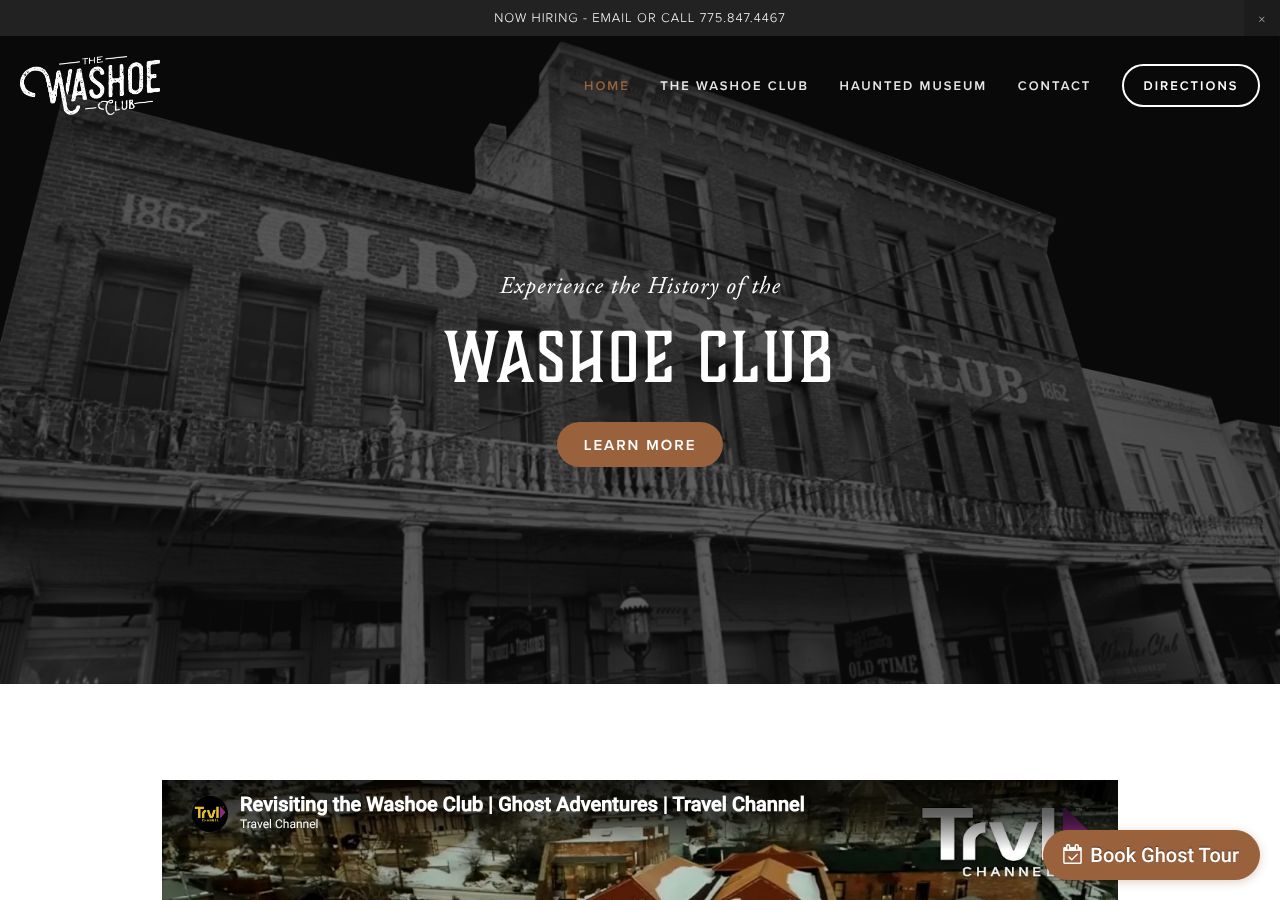 Homepage snapshot of Washoe Club Museum & Saloon