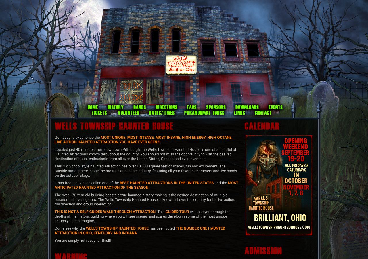 Homepage snapshot of Wells Township Haunted House