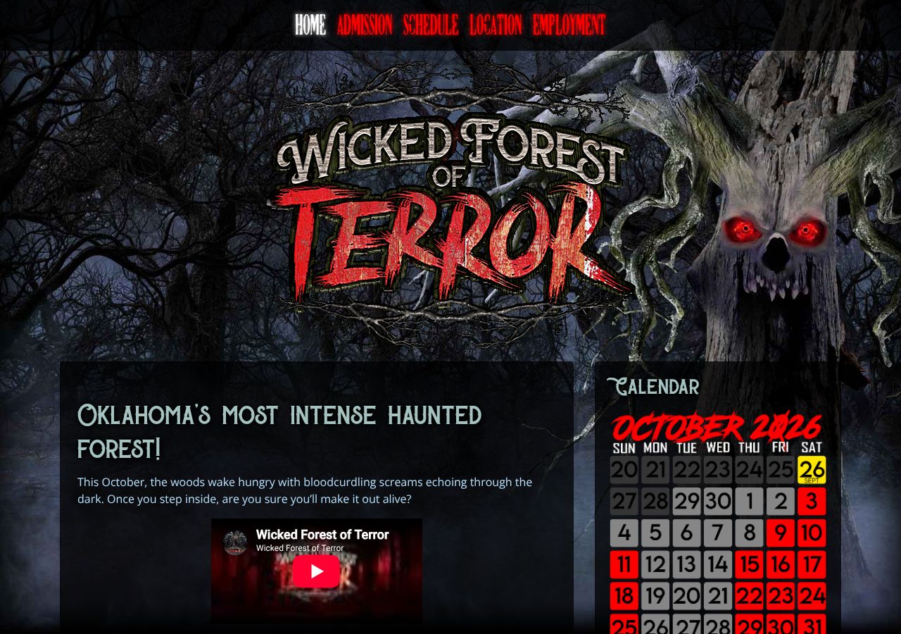 Homepage snapshot of Wicked Forest of Terror
