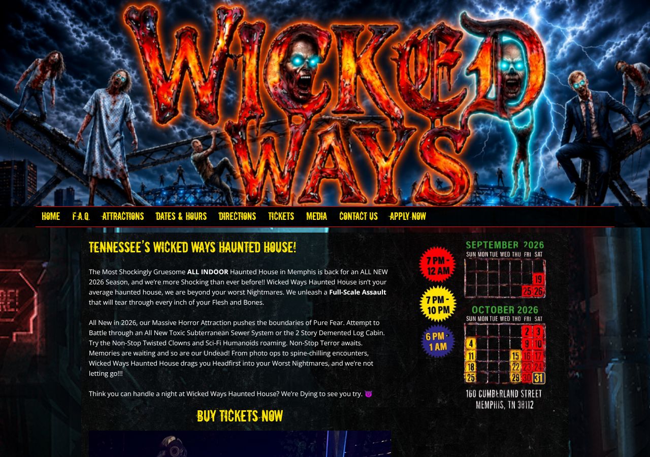 Homepage snapshot of Wicked Ways Haunted House