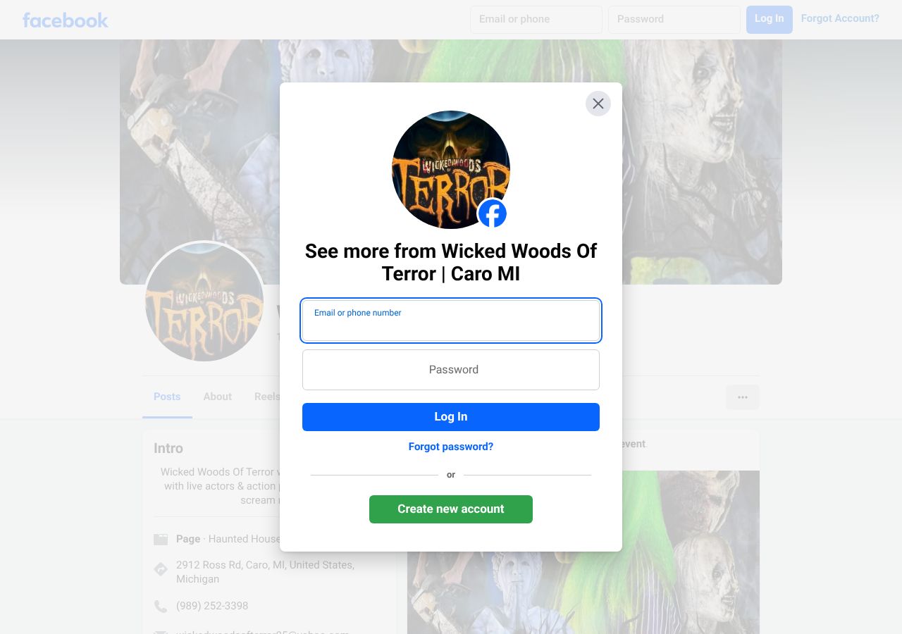 Homepage snapshot of Wicked Woods Of Terror Haunted Trail
